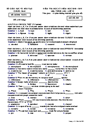 Đề kiểm tra học kỳ I môn Tiếng Anh Lớp 10 - Mã đề 505 - Năm học 2018-2019 - Sở giáo dục và đào tạo Quảng Nam